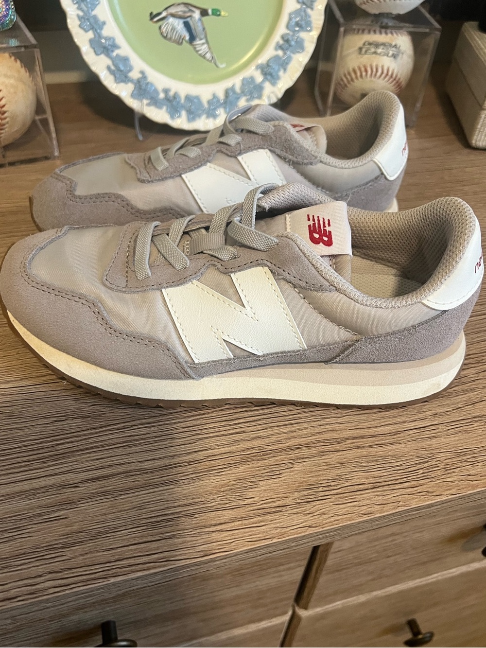New Balance Kids Light Gray Suede & White Logo Sneakers